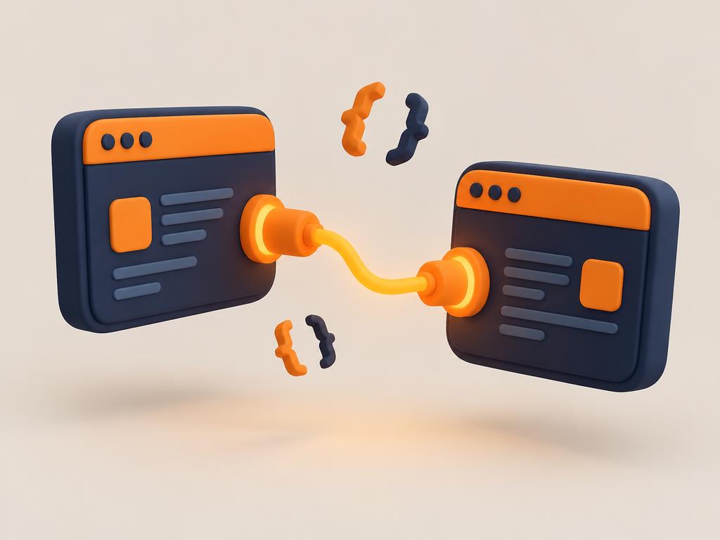 Two application windows connected by a glowing cable