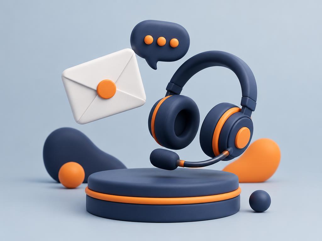 Envelope, chat bubble and headset illustration